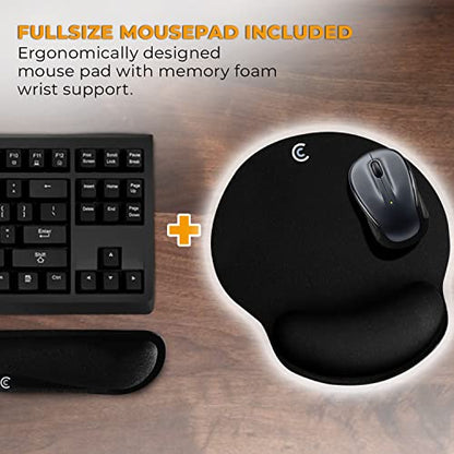 4pc Wrist Rests for Keyboard and Mouse Pad Set - Memory Foam Cushion, Black - Ergonomic Wrists Hand Arm Rest Support for Laptop Computer Desk and Gaming - Carpal Tunnel Syndrome Relief - style: Original