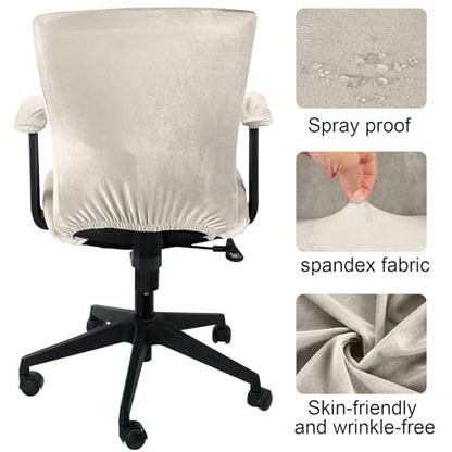 Tallew 4 Pcs Office Chair Covers Set Computer Universal Protective Stretchable Chair Seat Covers Desk Armrest Slipcovers Pads Office Cushion Backrest for Rotating(Cream) - color: Cream