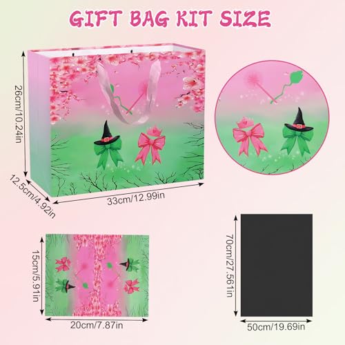 Mprocen Pink Green Party Favor Bags, Witch Musical Cartoon Animation Goodie Bags with Greeting Cards Tissue Papers for Witch Crown Theme Birthday Party Supplies - color: Themed 1