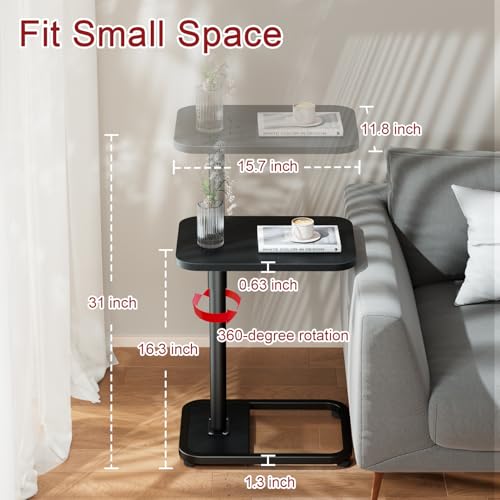 GOYLSER C Shaped Tv Trays Living Room End Table End Stand, Black Minimalist Wooden c Table for Sofa, Height Adjustable Tv Tray Tables Swivel Side Table for Dinner Eating - color: Black