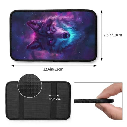 Car Center Console Cover Purple Wolf Print Polyester Fabric Car Armrest Cover Cool Animal on Galaxy Nebula Universal Car Interior Accessories for Most Vehicles SUVs Truck Sedans - color: Wolf