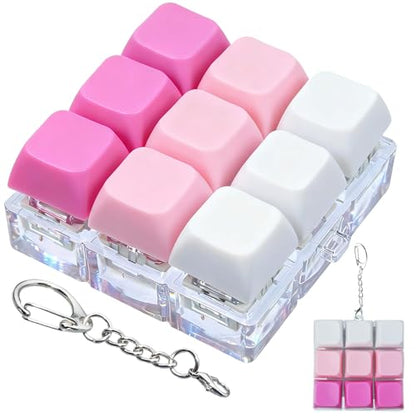 Keyboard Fidget Toy, Keyboard Keychain Fidget Toys, 9-in-1 Clicker Fidget Toy, Stress Relief Desk Decompression Button, Anxiety Relief Valentine's Day Gifts (3 Color-Rose Pink White) - color: 3 Color-rose Pink White