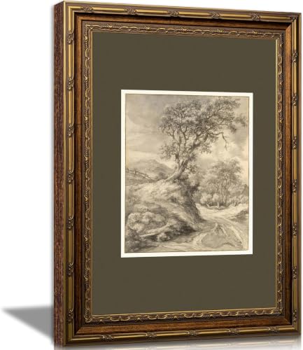 Vintage Gold Framed Wall Art, Tree Sketch Canvas Art Prints Antique Oak Tree Wall Decor Forest Landscape Green Artwork Paintings for Living Room Bedroom Home Decor 9x11in - color: Sketch Tree, size: 11"L x 9"W