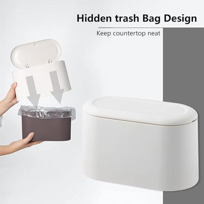 SUBEKYU Mini Trash Can with Lid,Small Desk Trash Can,Countertop Mini Garbage Cans,Tiny Waste Basket,White,with 3 roll Bags - color: White 0.5 Gal with Lid