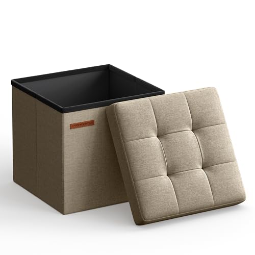 SONGMICS Storage Ottoman, Foldable Small Ottoman Foot Rest, 11.8 Inches Foot Stool, Cube Ottoman with Storage, Load up to 286 lb, for Living Room, Bedroom, Dorm, Camel Brown ULSF028K01 - color: Camel Brown, size: 11.8"D x 11.8"W x 11.8"H