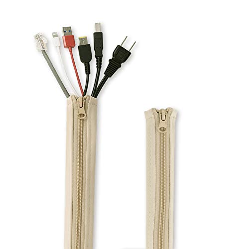 StangH Flexible Cable Management Sleeve with Zipper - Extendable Cord Organizer System Wrap Wire Cable Cover Sleeve Holder, Keep Home & Office Clean Safe Protector for Media, Beige, 39 Inches, 2 Pcs - color: Beige, size: 39"L x 3.5"W-2PACKS