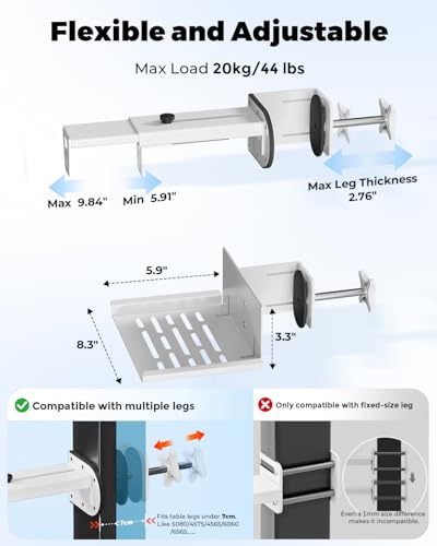 JOY worker Under Desk PC Mount for Standing Desk, Clamp-On Desk Leg Computer Mount, No Drilling, Adjustable Computer Case CPU Holder Holds Up to 44lbs, White PC Tower Mount - color: White, style: Basic