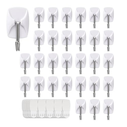 MOVELYST 32 Small Hooks+40 Removable Strips, White Wire Hanger Hooks, Heavy Duty with Adhesive Strips, Damage-Free Utility Hooks, No Tools Wall Hook for Hanging, Value Pack - size: Small, style: 32+40