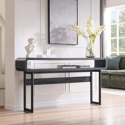IFGET 63-Inch Long Console Table, 31.5" Tall Modern Entryway Table with Open Storage Shelf, Curved Profile Design, Narrow Wood Sofa Table Behind Couch Table for Living Room, Hallway, Foyer, Dark Grey - color: Dark Grey