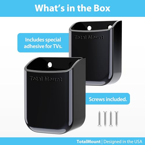 TotalMount Universal Remote Control Holders (2 Pack) – Attach to Wall or Back of TV – Compatible with All TV Remotes (Premium Black, Medium)