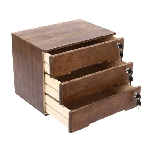 Wooden Desk Organizer with Drawers & Lock, Desktop Countertop Storage Cabinet Lockable Home Office Supplies File Tabletop Organizing Unit (3 Drawer - Retro Walnut) - style: 3 Drawer - Retro Walnut