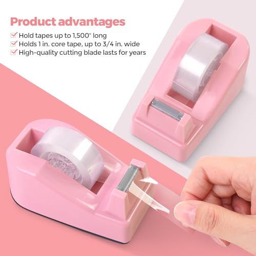 SKYDUE Pink Desk Accessories 10Pcs, Rotating Pen Holder for Desk, Stapler, Staple Remover, Tape Dispenser,2pcs Tape Refills, Binder Paper Clips Kit, Scissor,Pink Office School Supplies - color: Pink