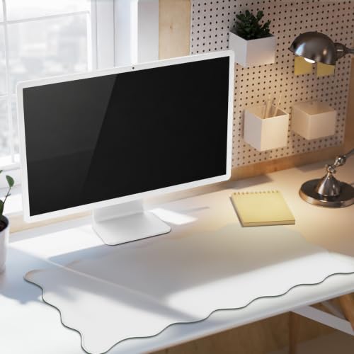 Hahafelt Scalloped Desk Mat Large Desk Pad Cute Coquette Table Mat Back to School Preppy Table Make up Pad Nonslip Graduation Gift with Stitching Waterproof Gaming(White,23.6 x 13.8 Inches) - color: White, size: 23.6 x 13.8 Inches