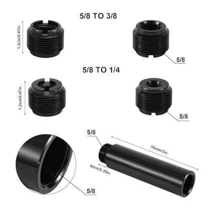 12pcs Microphone Stand Adapter Screws with Extension Tube, Alloy 5/8" Female to 3/8" Male & 5/8 Female to 1/4" Male Mic Stand Thread Mount Adapters for Mic Boom Arm Camera Tripod Recording