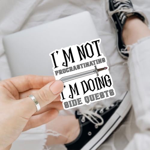 3 Pcs I'm Not Procrastinating I'm Doing Side Quests Sticker – Funny Gamer Quote Vinyl Decal Waterproof for Laptop, Water Bottle, Notebook, Car, Gift for Gamers, RPG Fans, Fantasy Lovers – 3 Inch