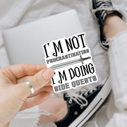 3 Pcs I'm Not Procrastinating I'm Doing Side Quests Sticker – Funny Gamer Quote Vinyl Decal Waterproof for Laptop, Water Bottle, Notebook, Car, Gift for Gamers, RPG Fans, Fantasy Lovers – 3 Inch