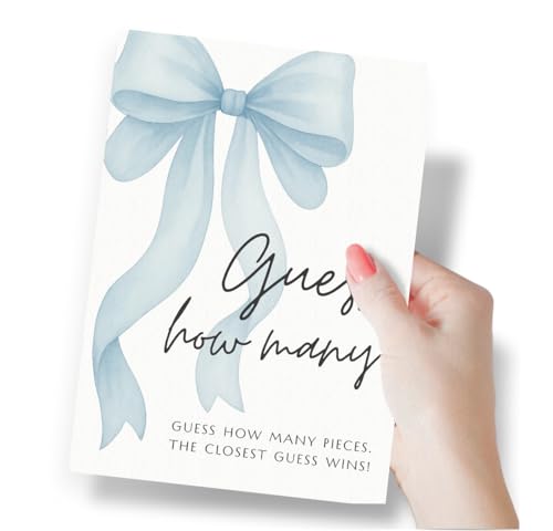 Printed Party Baby Boy Shower Guess How Many Game – Blue Bow Little Man Theme, Baby Boy Decor & Party Supplies, 30 Cards with Table Display Sign - color: Blue Bow