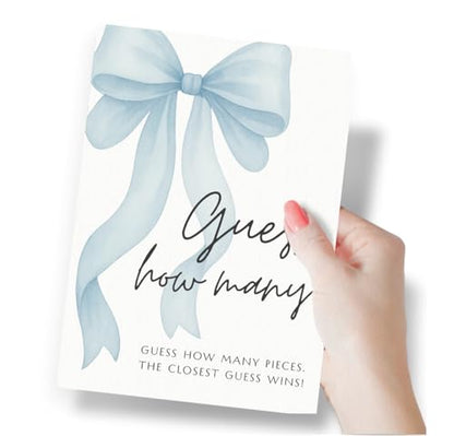 Printed Party Baby Boy Shower Guess How Many Game – Blue Bow Little Man Theme, Baby Boy Decor & Party Supplies, 30 Cards with Table Display Sign - color: Blue Bow