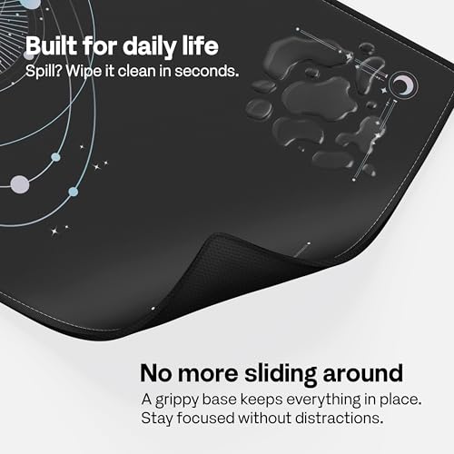Pixio Mouse Pads - 36 x 16 inch XXL Cosmic Orbit Black Multifunctional Large Desk Mats for Gaming, Office, Desktop Anti-Slip Waterproof Washable Computer Mouse Mat - color: Black Cosmic Orbit