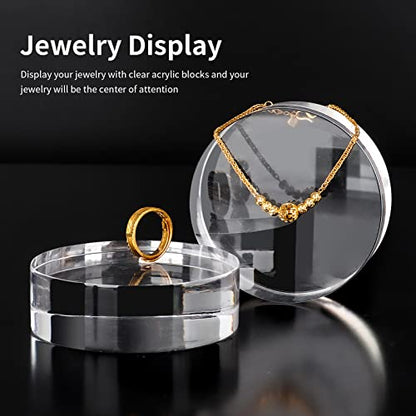 Acrylic Round Display Block, 2 Pieces 3 x 3 x 1 Inches Edge Polished Clear Display Pedestal Display Base