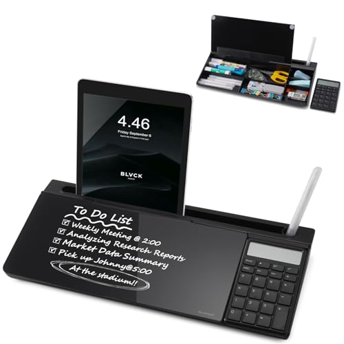 Small Glass Desktop Whiteboard Dry-Erase-Board - Computer Keyboard Stand with Calculator White Board Surface Pad with Drawer, Desk Organizers with Accessories for Office, Home, School Supplies - Black - color: Calculator - Black