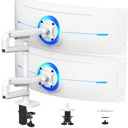 Ergounion Premium Dual Monitor Stand for Desk, High-Grade Aluminum Stacked Monitor Arm with Heavy-Duty Mechanical Spring, Adjustable Vertical Double Monitor Mount for 13-40 inch Screens, White - color: White, size: Dual
