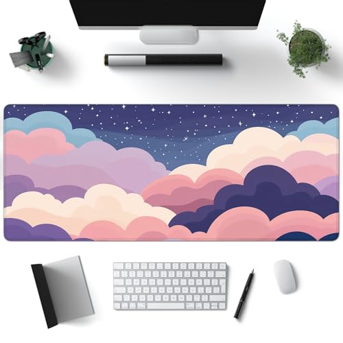 Desk Mat, Cute Colorful Clouds XXL 35.4"x15.7"Large Gaming Mouse Pad, 3mm Thick Gaming Keyboard Pad,Desk Pad Non-Slip Rubber Base with Stitched Edges for Office Game Home Decor - color: Colorful Clouds