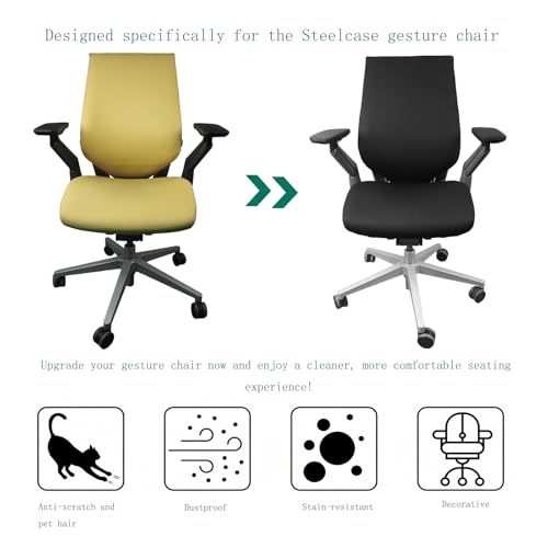 Suitable for Steelcase Gesture Office Chair Covers (4-piece Set, Including armrest Covers), Breathable, Comfortable, dustproof, Stain-Resistant, and Non-Slip (Graphite Black) - color: Graphite Black