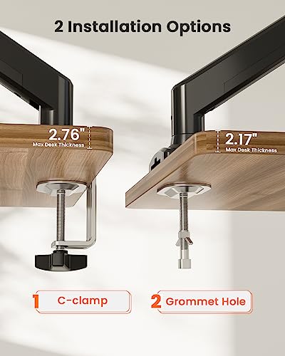 ErGear Single Monitor Arm for 13-36 inch Screens, Adjustable Gas Spring Monitor Mount Holds up to 22 lbs, Computer Monitor Stand with VESA Mount, C-Clamp & Grommet Base, Max VESA 100x100mm - size: 13"-36", style: Single Arm