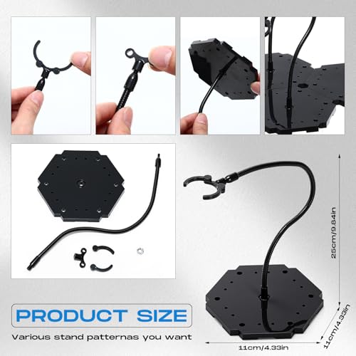 Wonderjune 12 Pcs Action Figure Stands for 8 to 12 Inches Dolls Flexible Assembled Action Figure Display Holder with Adjustable Metal Support Arm Stands Base Compatible with HG/RG 1/144 Toy (Black) - color: Black