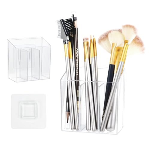 ZEXALOR Wall Mounted Storage Organizer Bins Organizing Shelf Basket Clear Plastic Makeup Organizer Adhesive Hanging Bin Fridge Organizer for Bathroom,Kitchen,Cabinet,Pantry,Countertops (3.7×2.6×3.9") - size: 3.7 × 2.6 × 3.9"