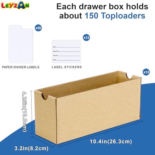 Card Storage Box for Toploader, 12 • 600 Count Cardboard Trading Card Organizer Box with Dividers for Sports TCG Mtg, brown