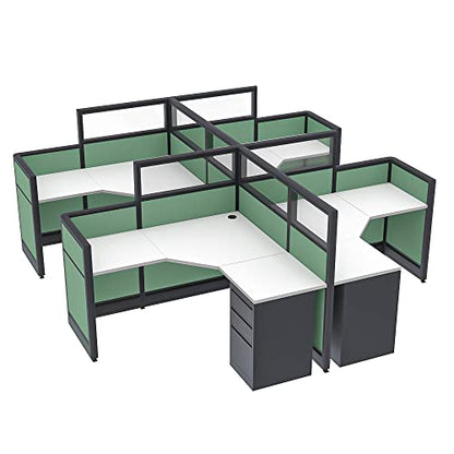 SKUTCHI DESIGNS INC. Modern 4 Person Cubicles | L-Shaped Workstations with Storage | Emerald Collection | Social Distancing | 5x5x52-39 H | White - color: White