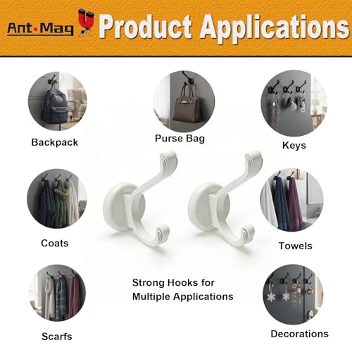 Ant Mag Magnetic Hooks Heavy Duty 140lbs Neodymium Magnet Wall Hooks for Hanging Coats Robes Backpacks Bags Hats Keys Mugs Cups Towels - size: D1.65in White 2 Pack