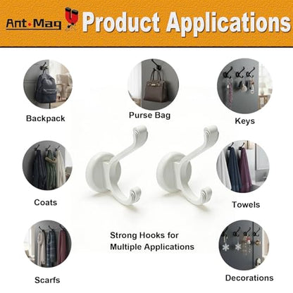 Ant Mag Magnetic Hooks Heavy Duty 140lbs Neodymium Magnet Wall Hooks for Hanging Coats Robes Backpacks Bags Hats Keys Mugs Cups Towels - size: D1.65in White 2 Pack