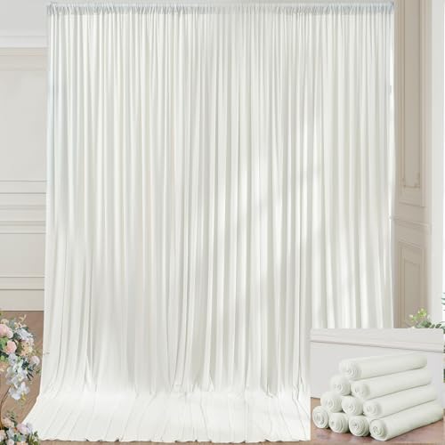 50×14ft Wrinkle Free Ivory Backdrop Curtain, Soft Silky Easy to Drape Cream Wedding Drapes for Backdrop, 10 Panels 5×14ft Photo Backdrop Curtains for Parties Birthday Photography Background Cloth - color: Ivory, size: 14ft Long_10 Panels