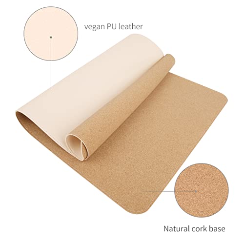 RENMTURE Dual-Sided Mouse Pad, Natural Cork & PU Leather Large Desk Pad for Office and Home Work, Desk Protector Non-Slip, Waterproof, Easy Clean (Apricot, 32"x16") - color: Apricot, size: 16" x 32"
