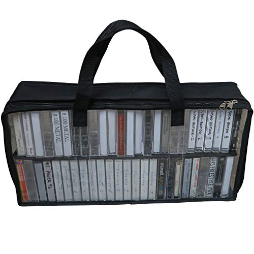Evelots Cassette Tape Bag – See Thru Organizer Storage with Handles - Easy Carrying Case - No Dust or Moisture - Holds 200 Tapes with Cases - size: 4-Pack (Holds 200), style: Cassette Tape Bag