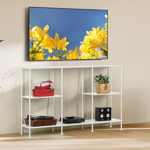 TV Stand for 50 Inch TV, White TV Stands for Living Room, 3 Tier Tall Entertainment Center with Storage Shelves, Narrow Console Table for Bedroom, Wood Media Stand TV Cabinet for Small Spaces, White - color: White