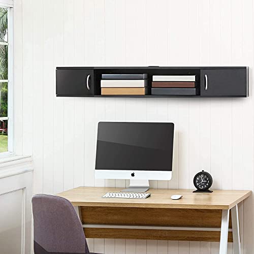 FITUEYES Floating TV Stand with Cabinet, Wall Mounted TV Shelf Media Console Entertainment Center Desk Storage Hutch for Home and Office, 41'' - color: Black