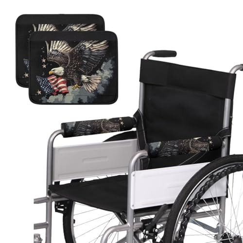 Wheelchair Armrest Covers Eagle Flag Chair Arm Pads Universal for Wheelchair Armrests Office Transport Chairs Scooters 4th of July Decorations - color: Eagle Flag