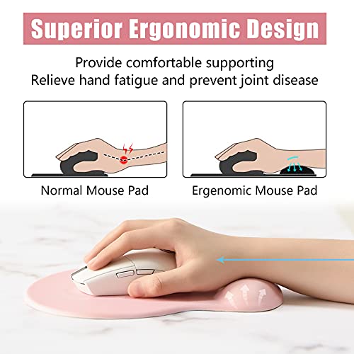 Hsurbtra Ergonomic Mouse Pad with Wrist Rest Support, Gel Mouse Pads with Non-Slip PU Base, Pain Relief Memory Foam Computer Mat, Cute Office Supplies Desk Decro Accessories, Pink - color: Pink, size: Normal