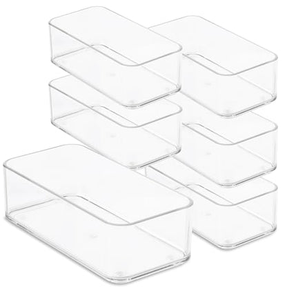 primebox Plastic Clear Drawer Organizers. Bathroom, Kitchen, Bedroom, Jewelry, Office Organizer Bins, Storage Trays. Heavy Duty, Stackable. 9" x 3" x 2" Set of 6 - size: 9" x 3" x 2"