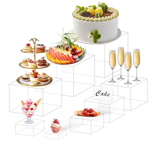 8 Buffet Risers Acrylic Cube Display Stands Box Risers with Hollow Bottoms Dessert Table Display Set Food Nesting Risers for Buffet Table, Cupcake Candy Food, Parties, Brunch, Weddings (Transparent, 6pcs-5''6''7''8''9''10'') - color: Transparent, size: 6p