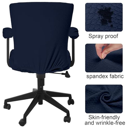 Tallew 4 Pcs Office Chair Covers Set Computer Universal Protective Stretchable Chair Seat Covers Desk Armrest Slipcovers Pads Office Cushion Backrest for Rotating(Navy Blue) - color: Navy Blue