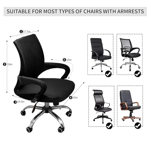 Velvet Office Chair Cover with Armrest Cover 18Inch Wide Stretch Black Small Desk Computer Chair Covers with Long Zipper Arm Slipcovers Washable - color: Velvet-black, size: Small