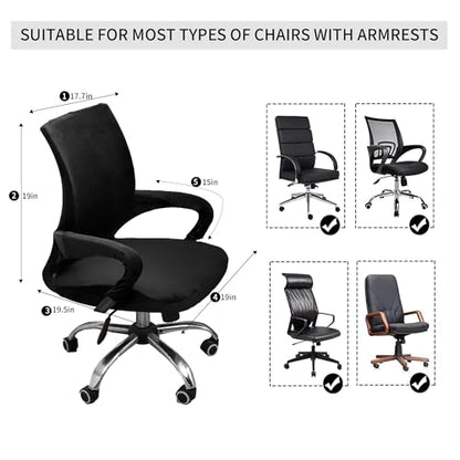 Velvet Office Chair Cover with Armrest Cover 18Inch Wide Stretch Black Small Desk Computer Chair Covers with Long Zipper Arm Slipcovers Washable - color: Velvet-black, size: Small