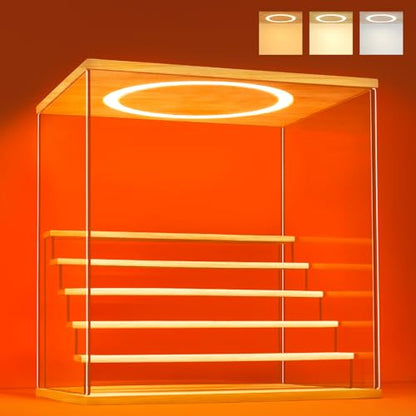 Acrylic Display Case with Adjustable LED Light, 6 Tier Clear Display Box Dustproof Showcase for Action Figures, Collectibles and Mini Toys, Assembly Display Cabinet(Wood 15.5*12.5*16.7in) - color: Wood, size: 6 Tier 15.8×12.5×16.5in