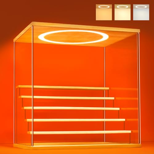 Acrylic Display Case with Adjustable LED Light, 6 Tier Clear Display Box Dustproof Showcase for Action Figures, Collectibles and Mini Toys, Assembly Display Cabinet(Wood 15.5*12.5*16.7in) - color: Wood, size: 6 Tier 15.8×12.5×16.5in