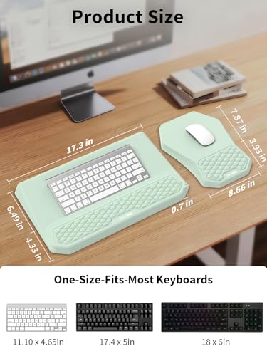 3-in-1 Ergonomic Keyboard Stand with Wrist Rest & Mouse Pad Set, Comfy Keyboard Riser Holder Soft Mousepad with Massage Design, Memory Foam and Non-Slip PU Base for Pain Relief, Light Green - color: Light Green